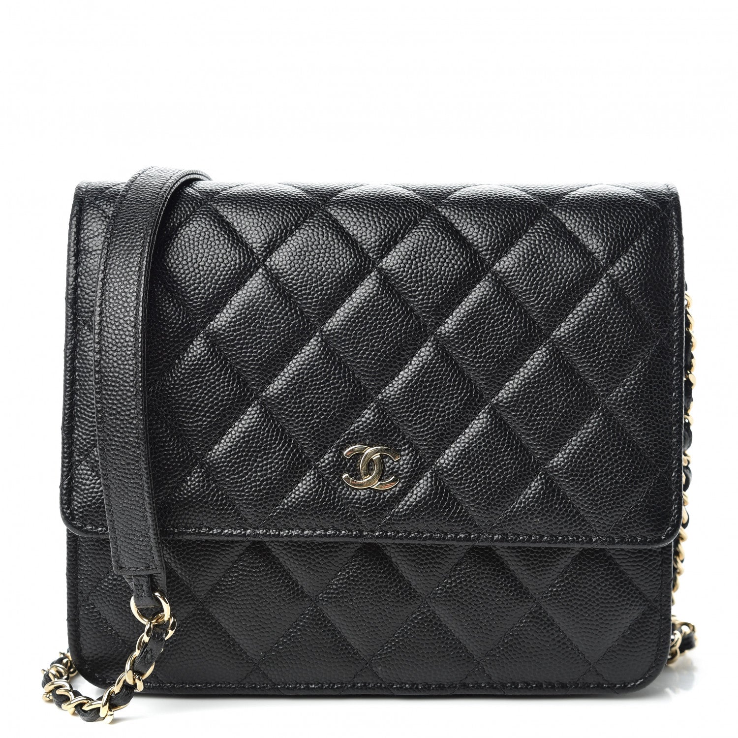 Chanel Caviar Quilted Square Wallet On Chain WOC Black 1 of 12