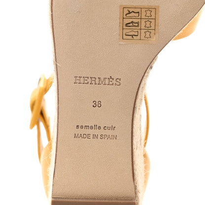 Hermes Goatskin Elda Espadrille Wedge Sandals 38 Jaune Sable 6 of 10