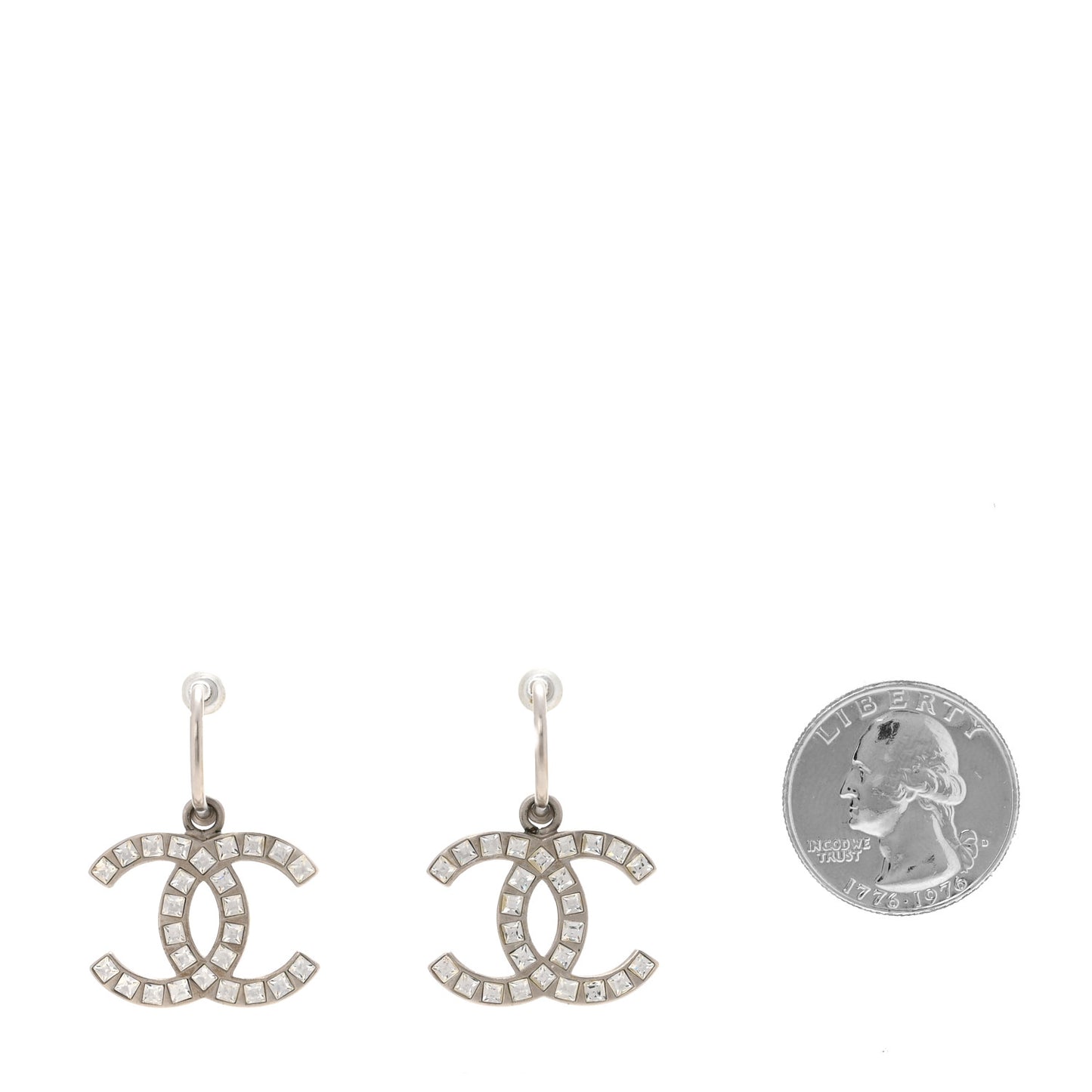 Baguette Crystal CC Dangle Earrings Silver