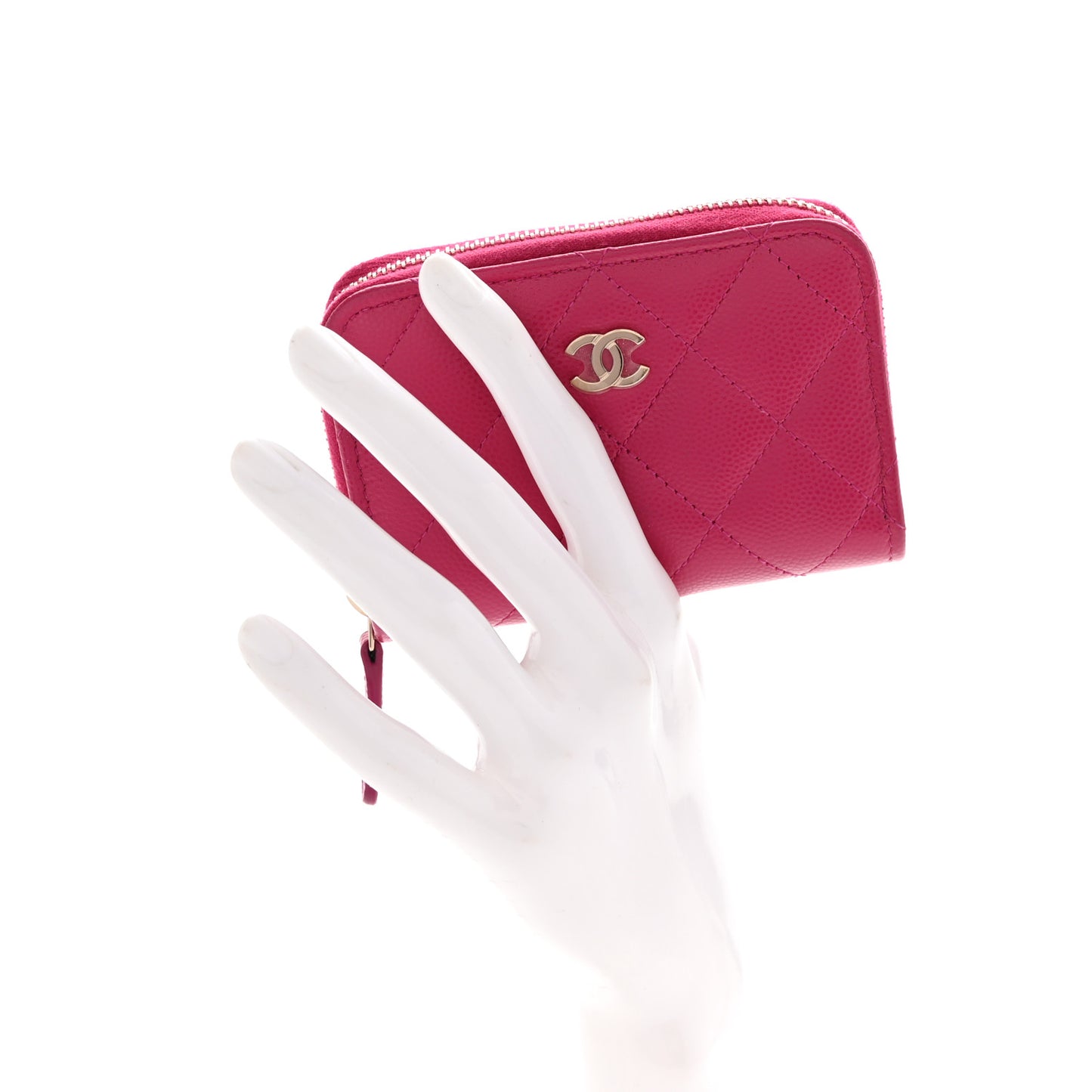 Caviar Quilted Zip Coin Purse Fuchsia