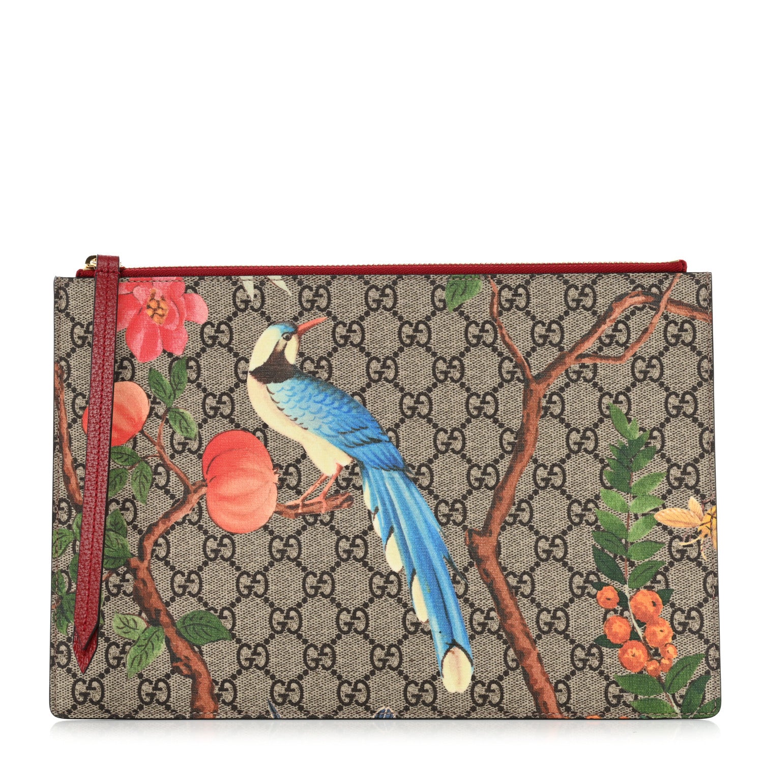 Gucci GG Supreme Monogram Tian Large Zip Pouch Beige Multicolor Red 1 of 8