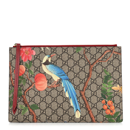 Gucci GG Supreme Monogram Tian Large Zip Pouch Beige Multicolor Red 1 of 8