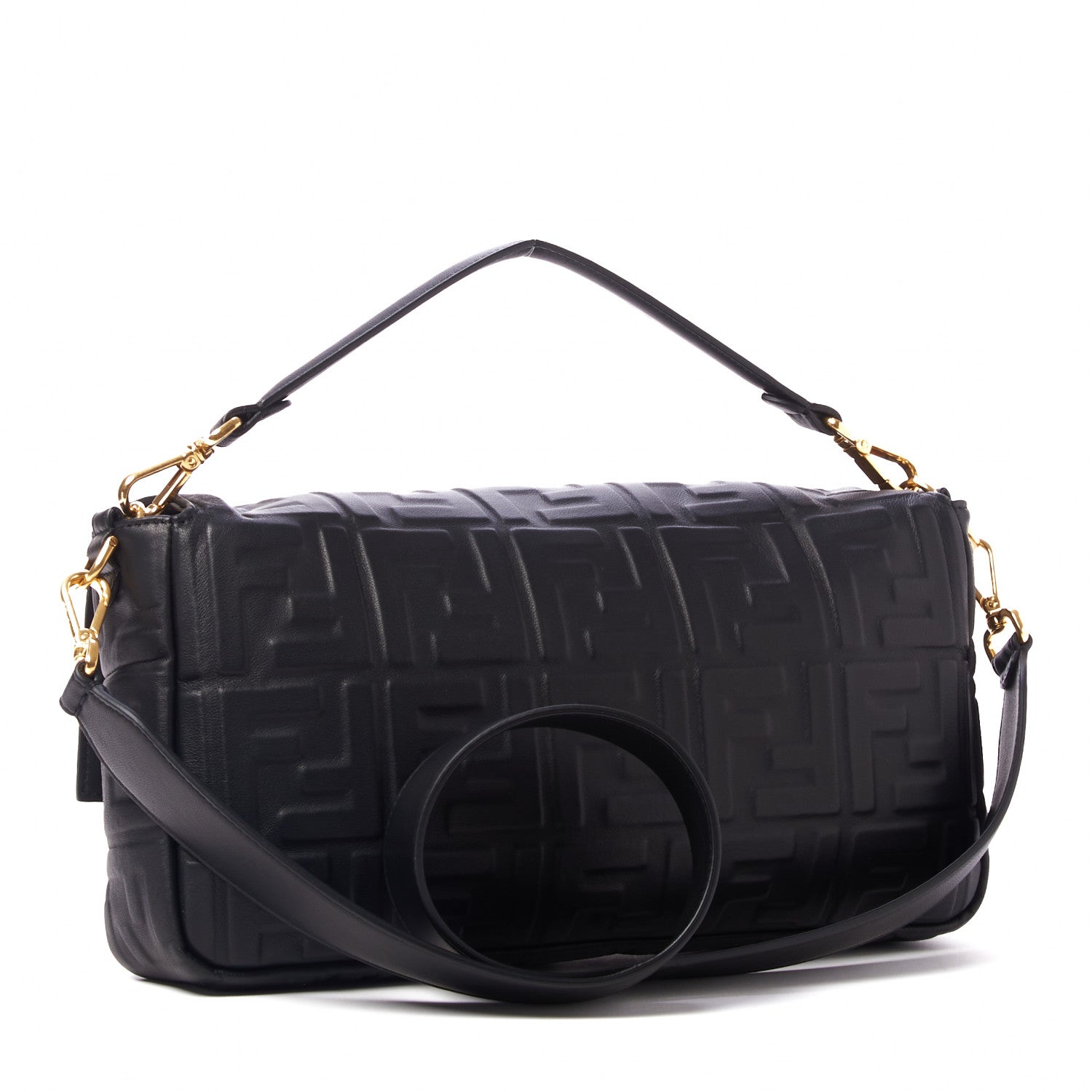 Fendi Nappa FF 1974 Embossed Large Baguette Black 3 of 8