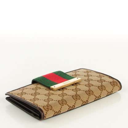 Gucci Monogram Calfskin Ladies Web Continental Wallet Beige Ebony Cocoa 4 of 7