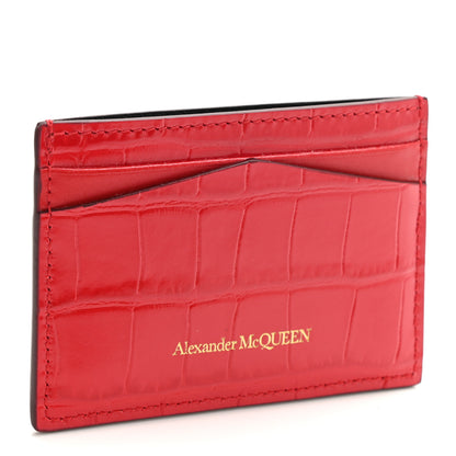 Alexander McQueen Calfskin Crocodile Embossed Skull Card Holder Scarlet Red 3 of 8