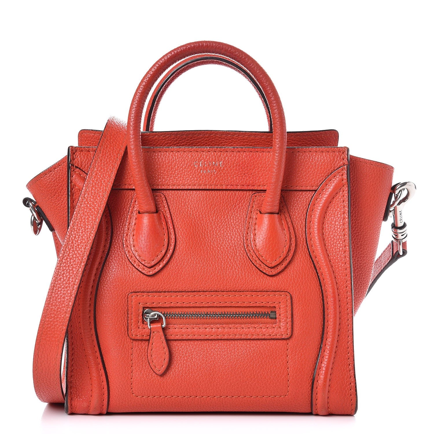 Celine Drummed Calfskin Nano Luggage Vermillion 1 of 16