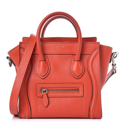 Celine Drummed Calfskin Nano Luggage Vermillion 1 of 16
