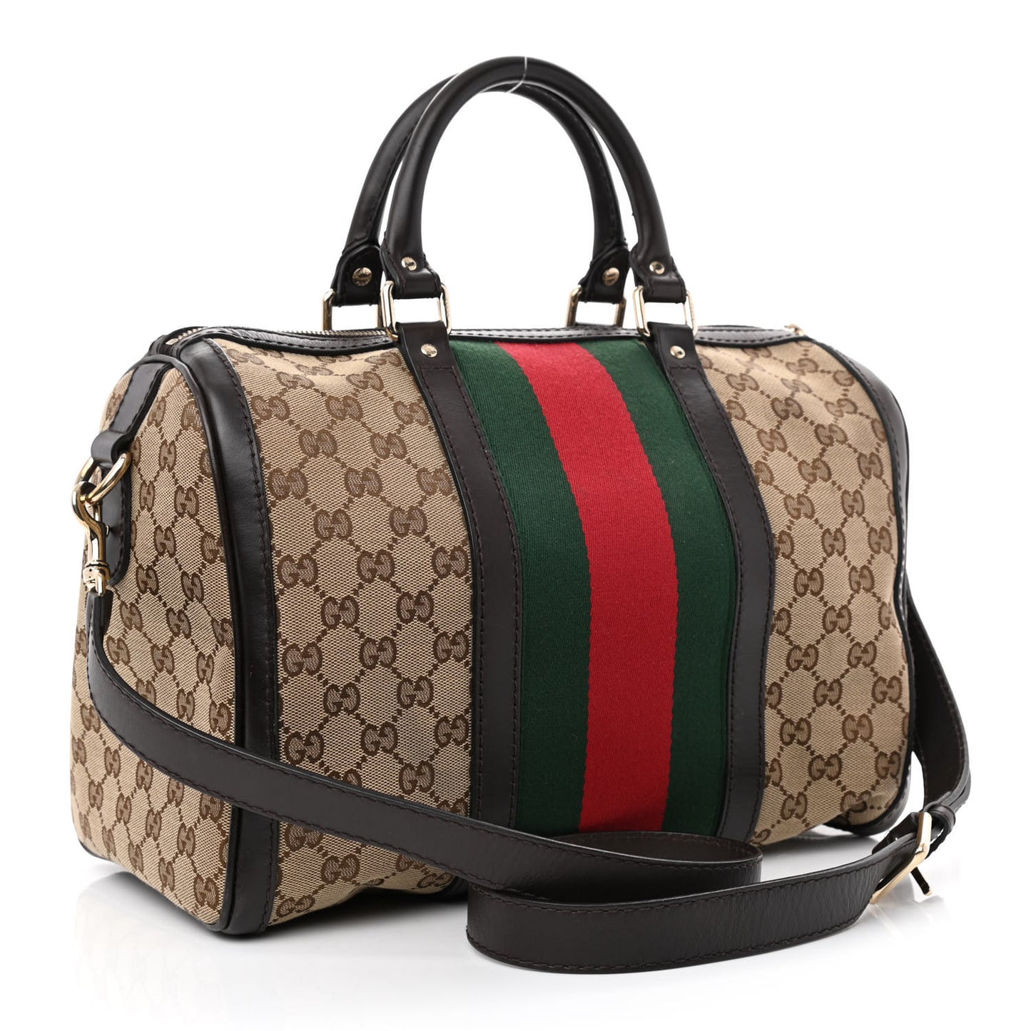 Monogram Selleria Calfskin Vintage Web Medium Boston Beige Ebony Cocoa