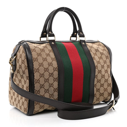 Gucci Monogram Selleria Calfskin Vintage Web Medium Boston Beige Ebony Cocoa 3 of 11