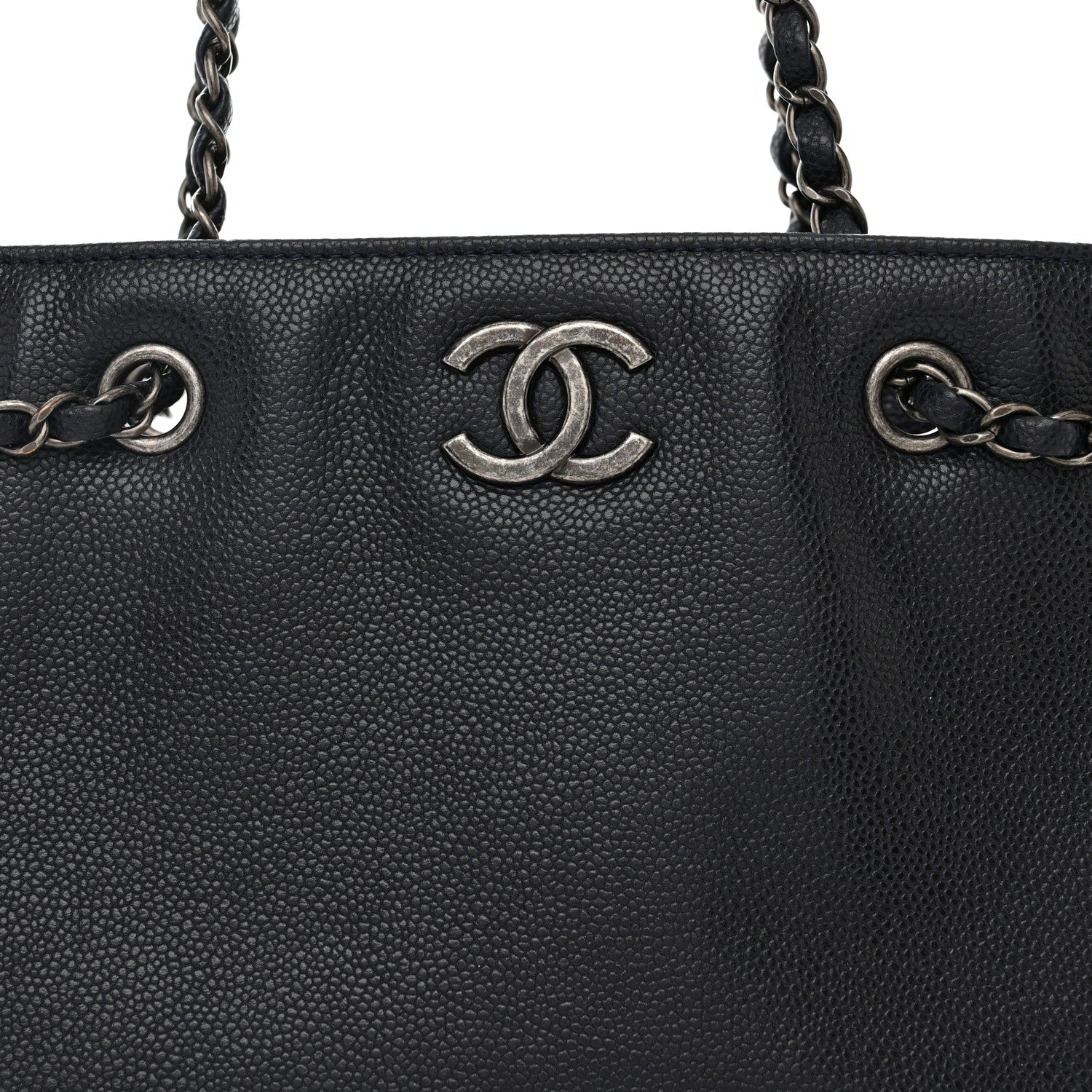 Chanel Metallic Grained Calfskin Woven Chain Medium Shopping Tote Dark Navy 8 of 10