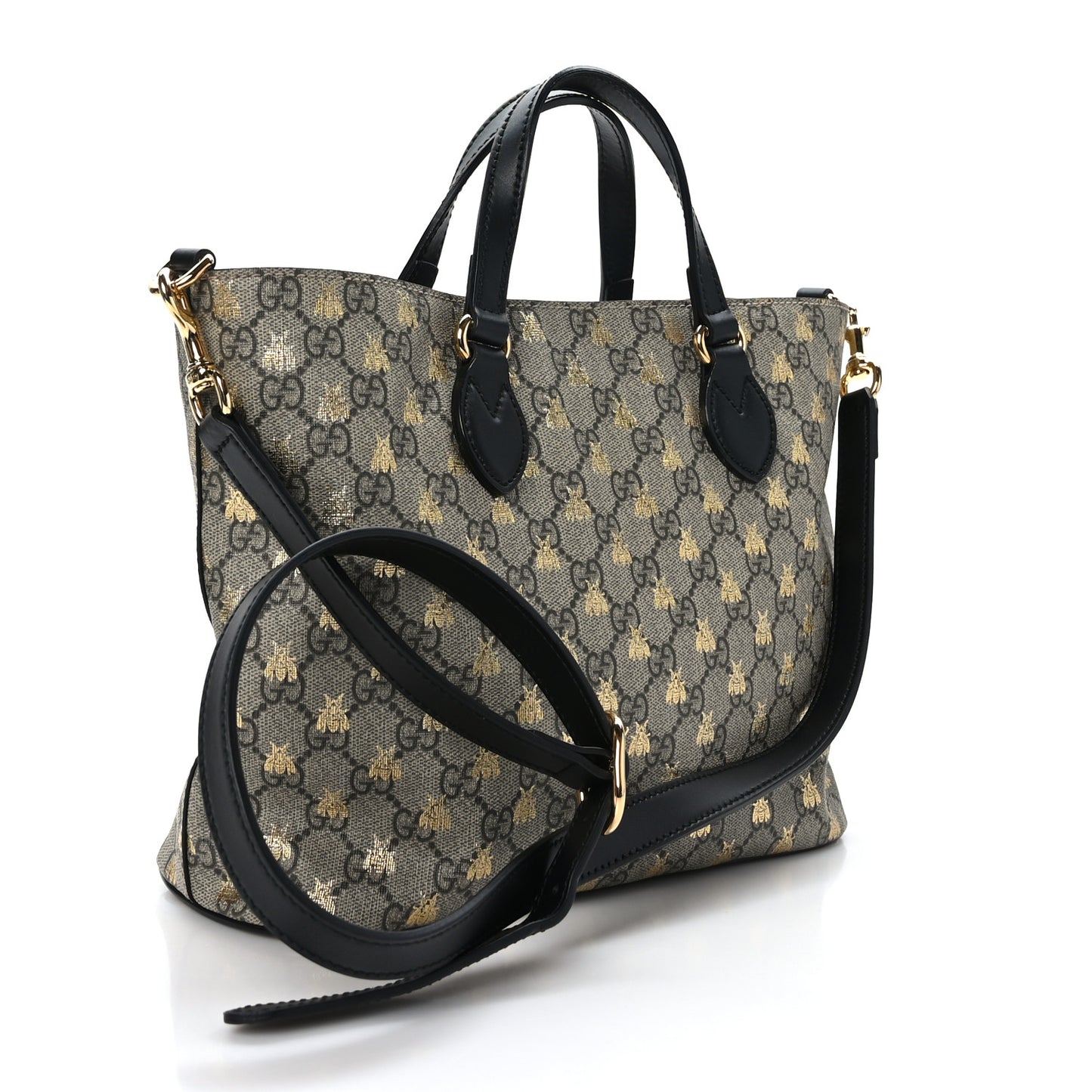 Soft GG Supreme Monogram Bees Small Crossbody Tote Beige Oro Black