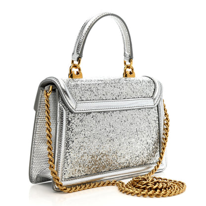Dolce & Gabbana Glitter Metallic Lizard Small Devotion Top Handle Bag Silver 3 of 12