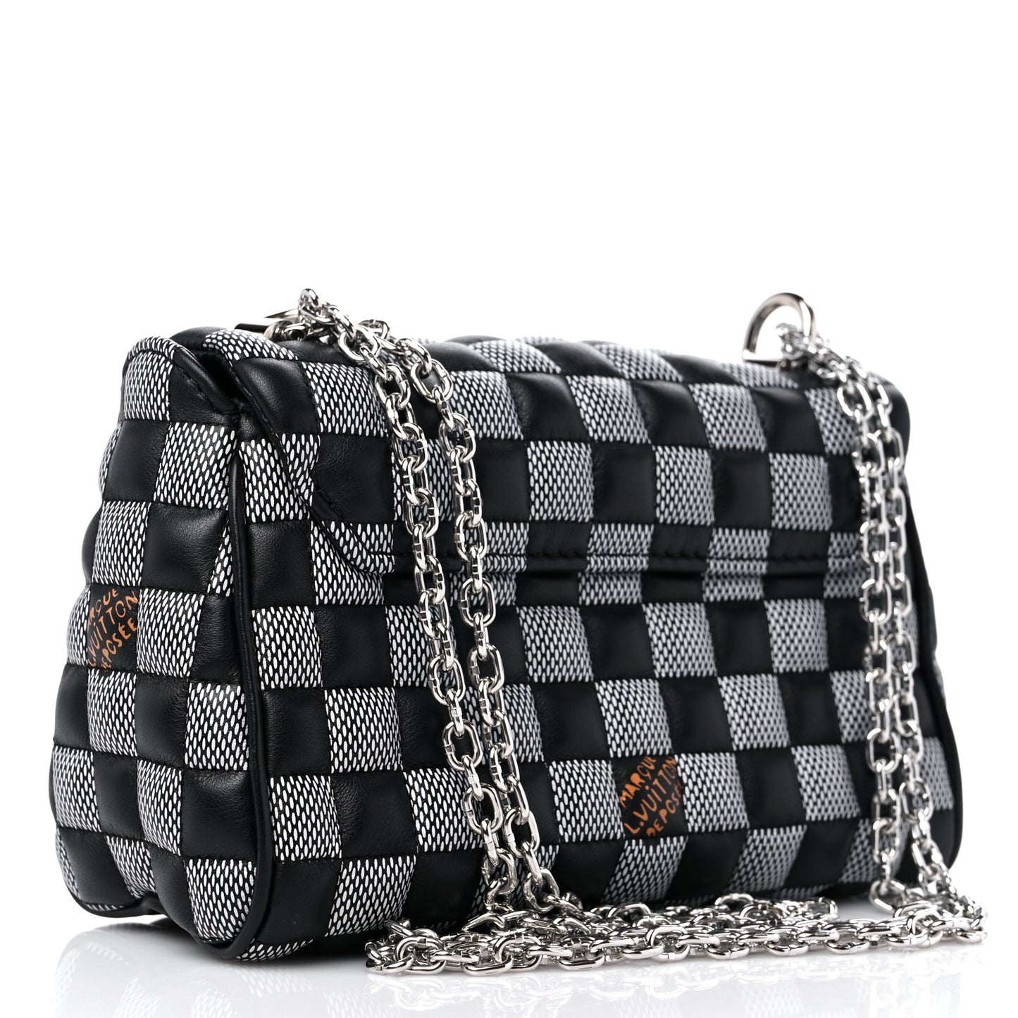 Calfskin Damier Twist Shoulder Bag BB Black White
