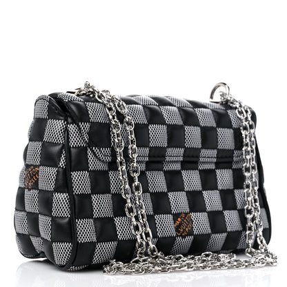 Louis Vuitton Calfskin Damier Twist Shoulder Bag BB Black White 4 of 10