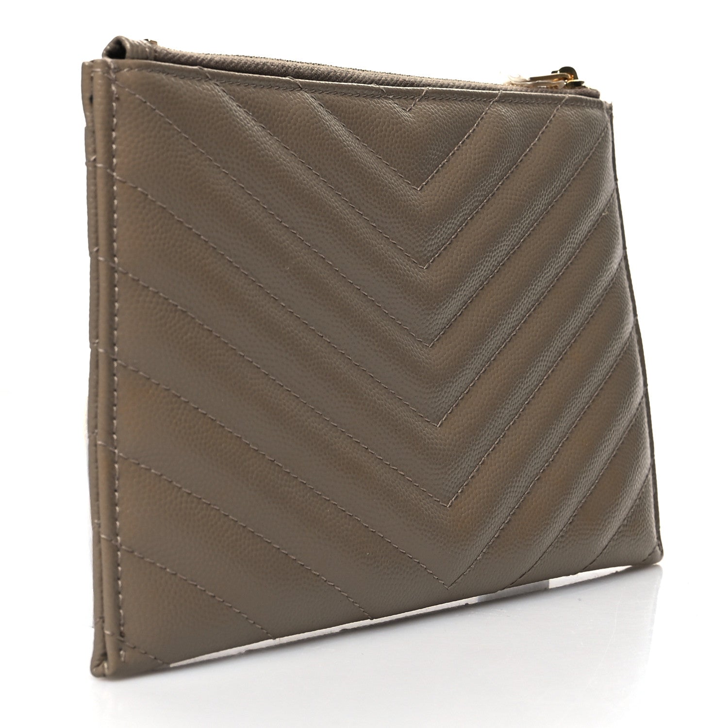 Saint Laurent Grain De Poudre Chevron Monogram Bill Pouch Dusty Grey 3 of 10