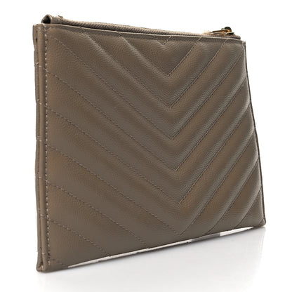 Saint Laurent Grain De Poudre Chevron Monogram Bill Pouch Dusty Grey 3 of 10
