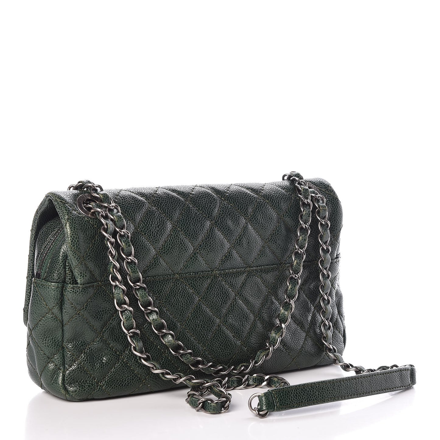 Iridescent Caviar Quilted Medium Chic Flap Green