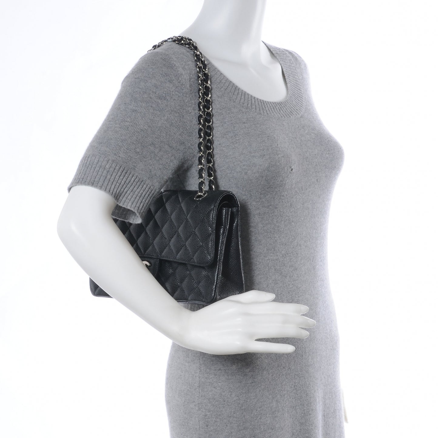 Caviar Quilted Medium Double Flap Black