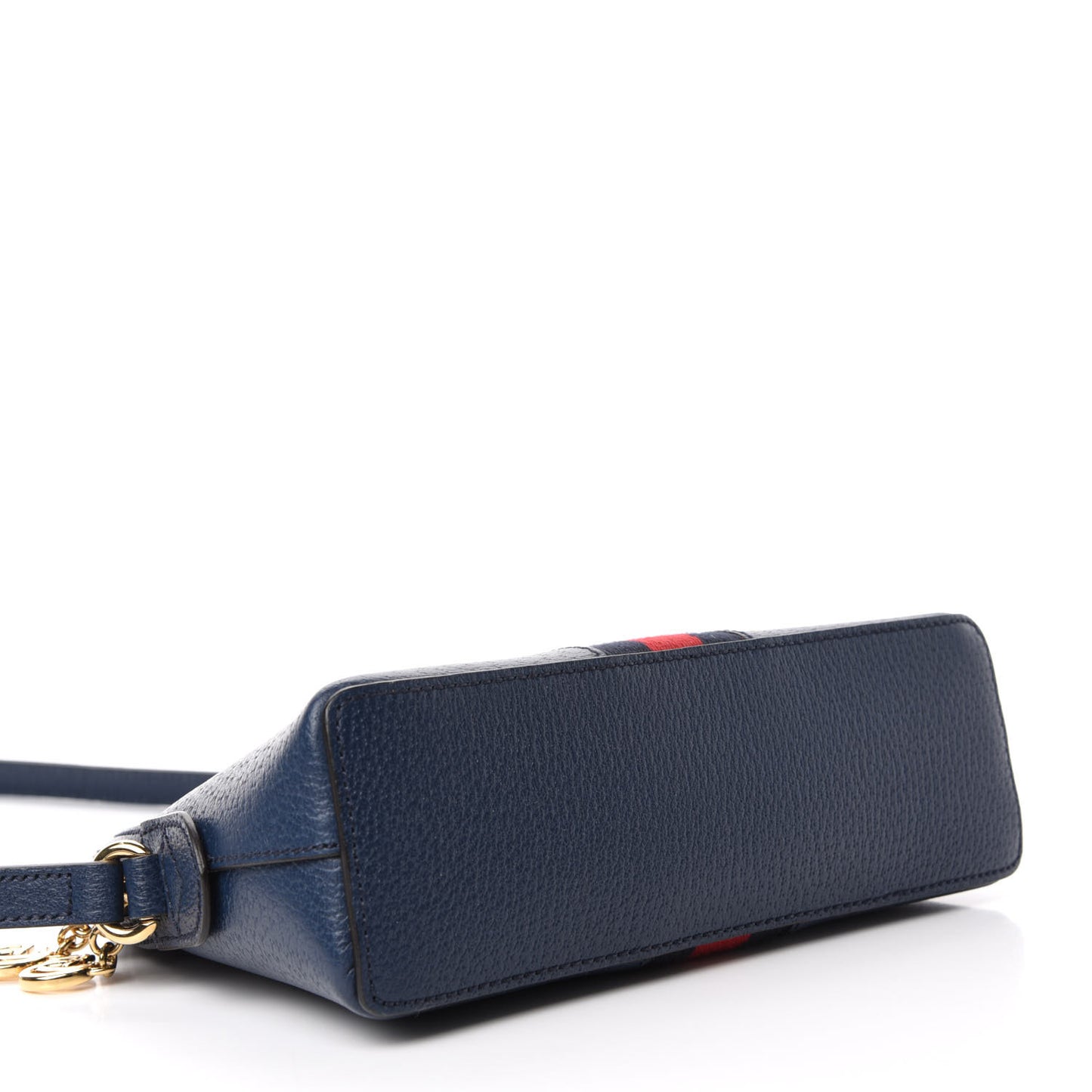 Textured Dollar Calfskin Web Small Ophidia Dome Shoulder Bag Blue Agata