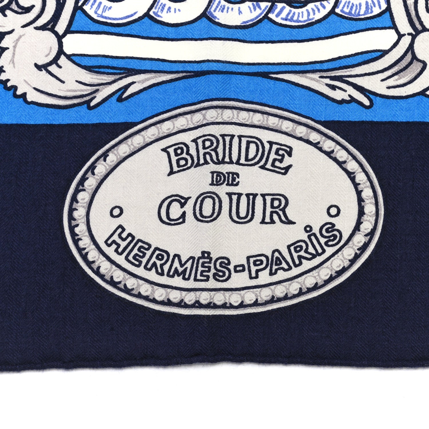 Hermes Cashmere Silk Bride De Cour Remix Shawl 140 Bleu Marine Cobalt Gold 2 of 5