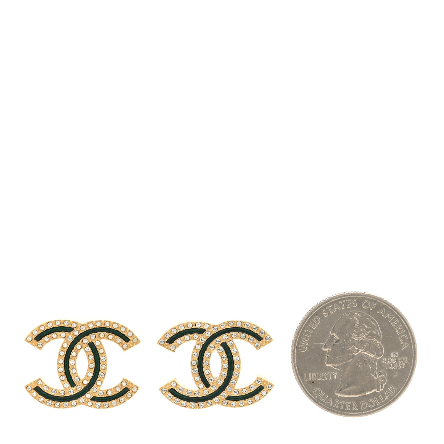 Chanel Enamel Crystal CC Earrings Green Gold 2 of 4