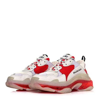 Balenciaga Fabric Mesh Clear Sole Mens Triple S Sneakers 39 White Red 3 of 8