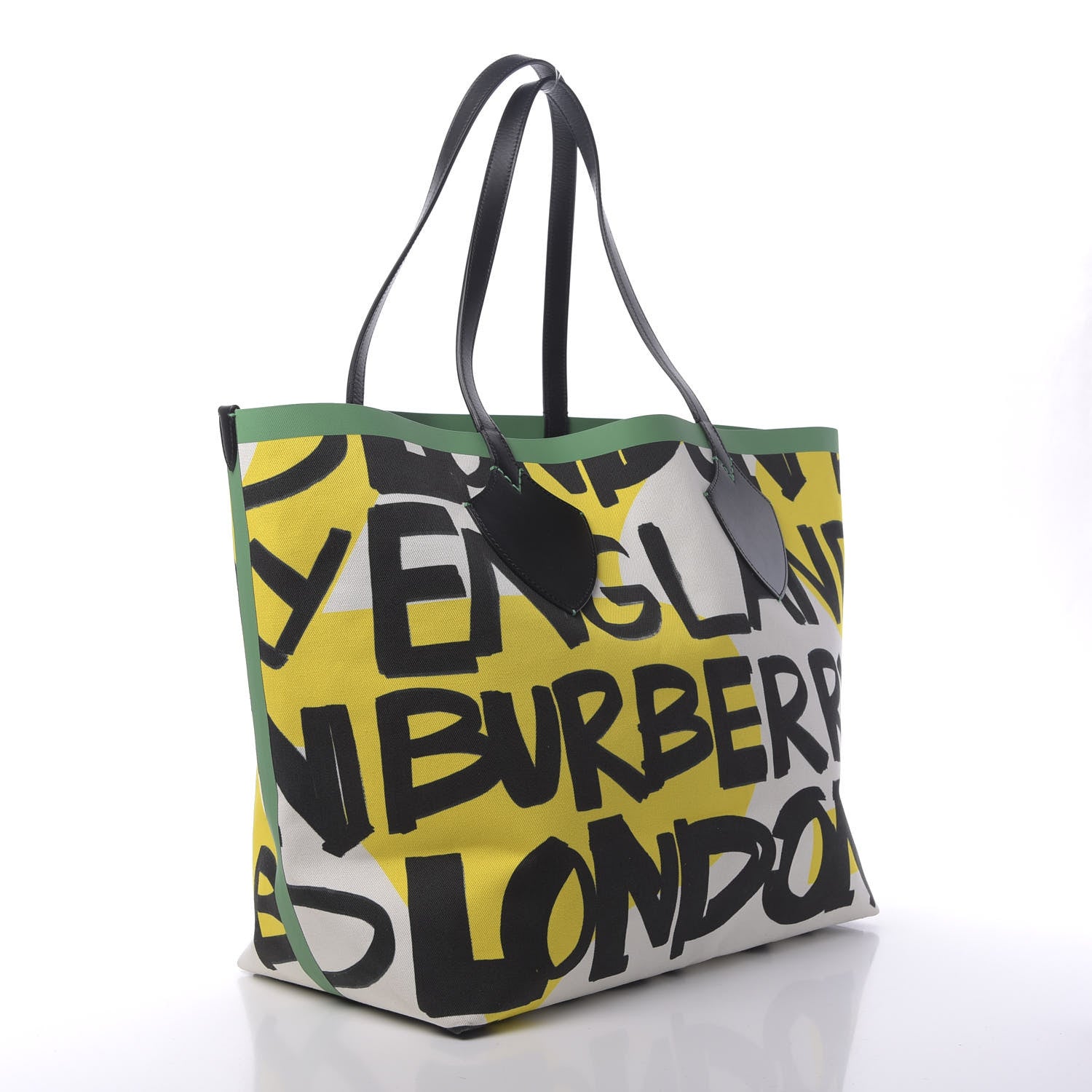 Burberry Canvas Giant Logo Graffiti Print Reversible Tote Black Green 4 of 16