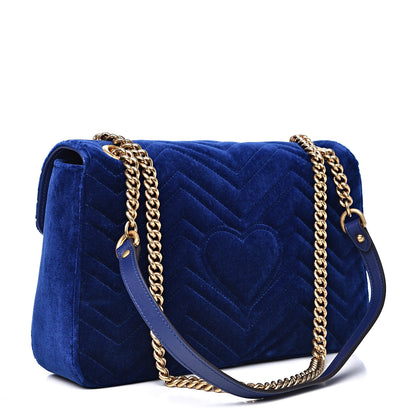 Gucci Velvet Matelasse Medium GG Marmont Shoulder Bag Cobalt Blue 2 of 10