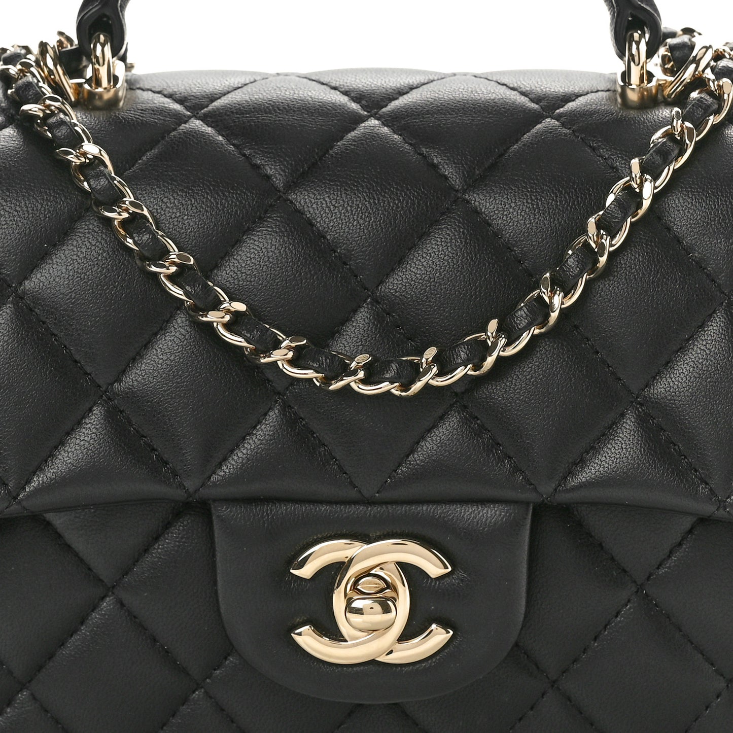 Lambskin Quilted Mini Top Handle Rectangular Flap Black
