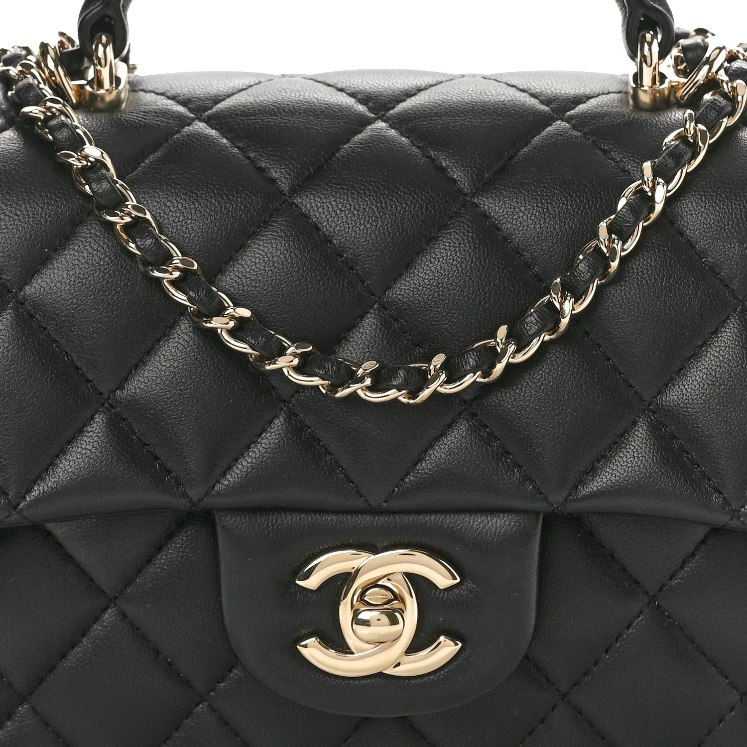 Chanel Lambskin Quilted Mini Top Handle Rectangular Flap Black 8 of 10