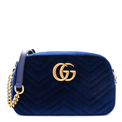 Gucci Velvet Matelasse Small GG Marmont Chain Shoulder Bag Cobalt 1 of 11