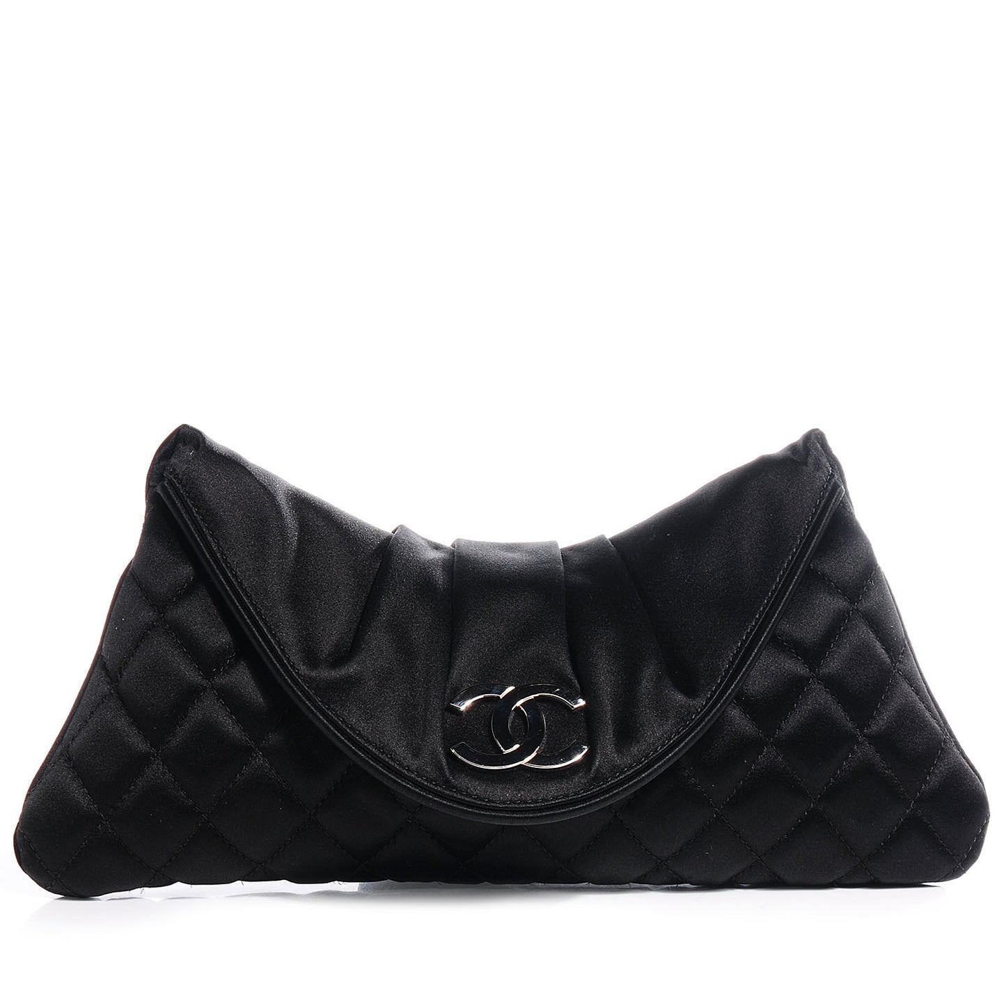 Satin Quilted Flap Clutch Black