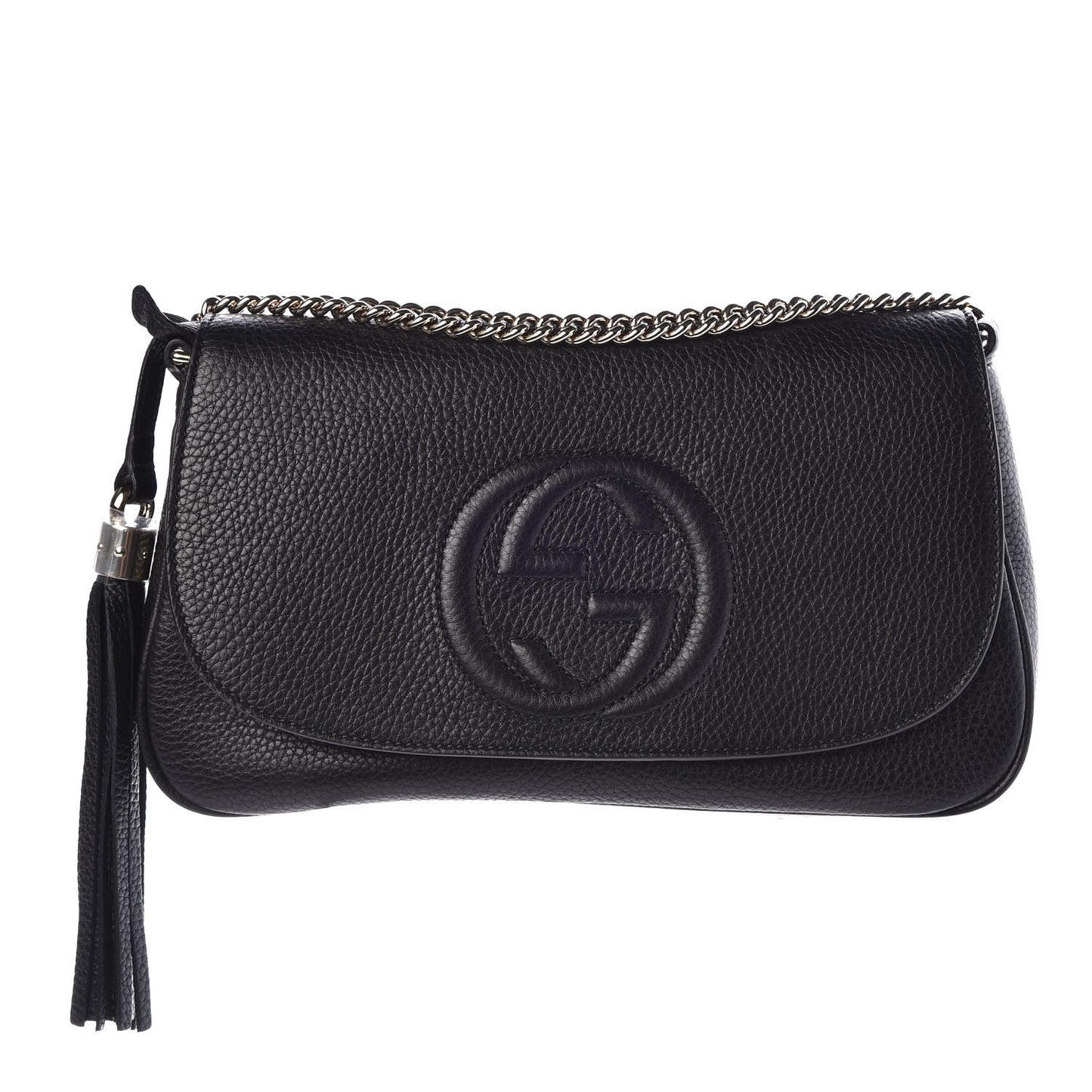 Pebbled Calfskin Medium Soho Flap Crossbody Black