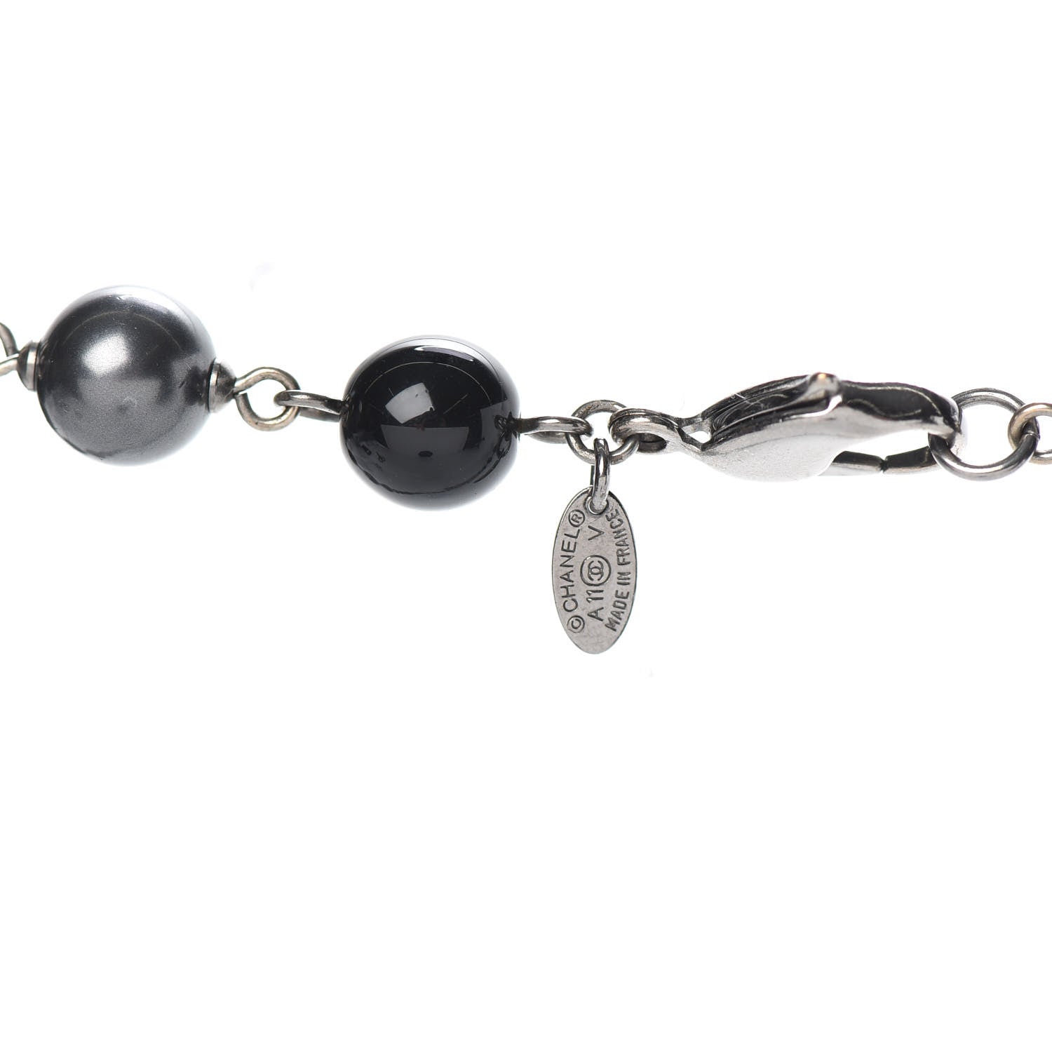 Chanel Ruthenium Pearl Beaded CC Long Necklace Black 4 of 4