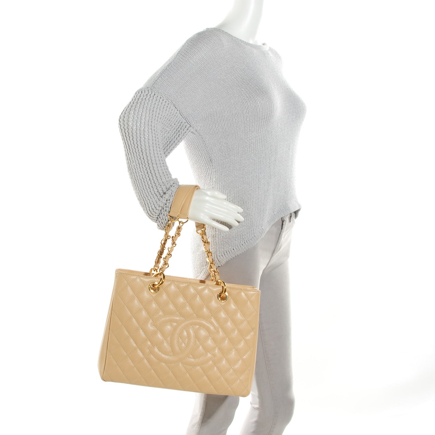 Caviar Quilted Grand Shopping Tote GST Beige Clair