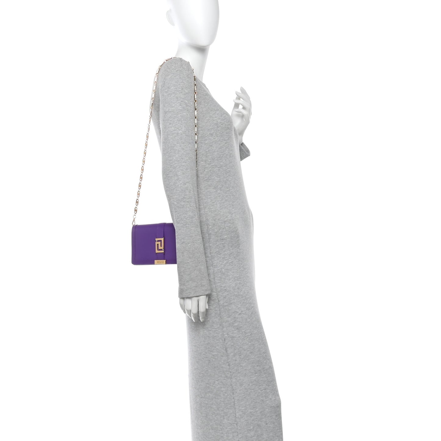 Calfskin Greca Goddess Wallet On Chain Dark Orchid