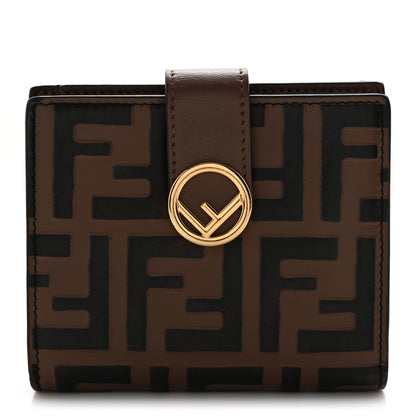 Fendi Vitello Soft F is Fendi Bi-Color FF 1974 Embossed Compact Wallet Maya Black 1 of 8