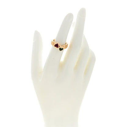 Bulgari 18K Yellow Gold Pink Green Tourmaline Heart Bypass Tubogas Ring 52 6 2 of 4