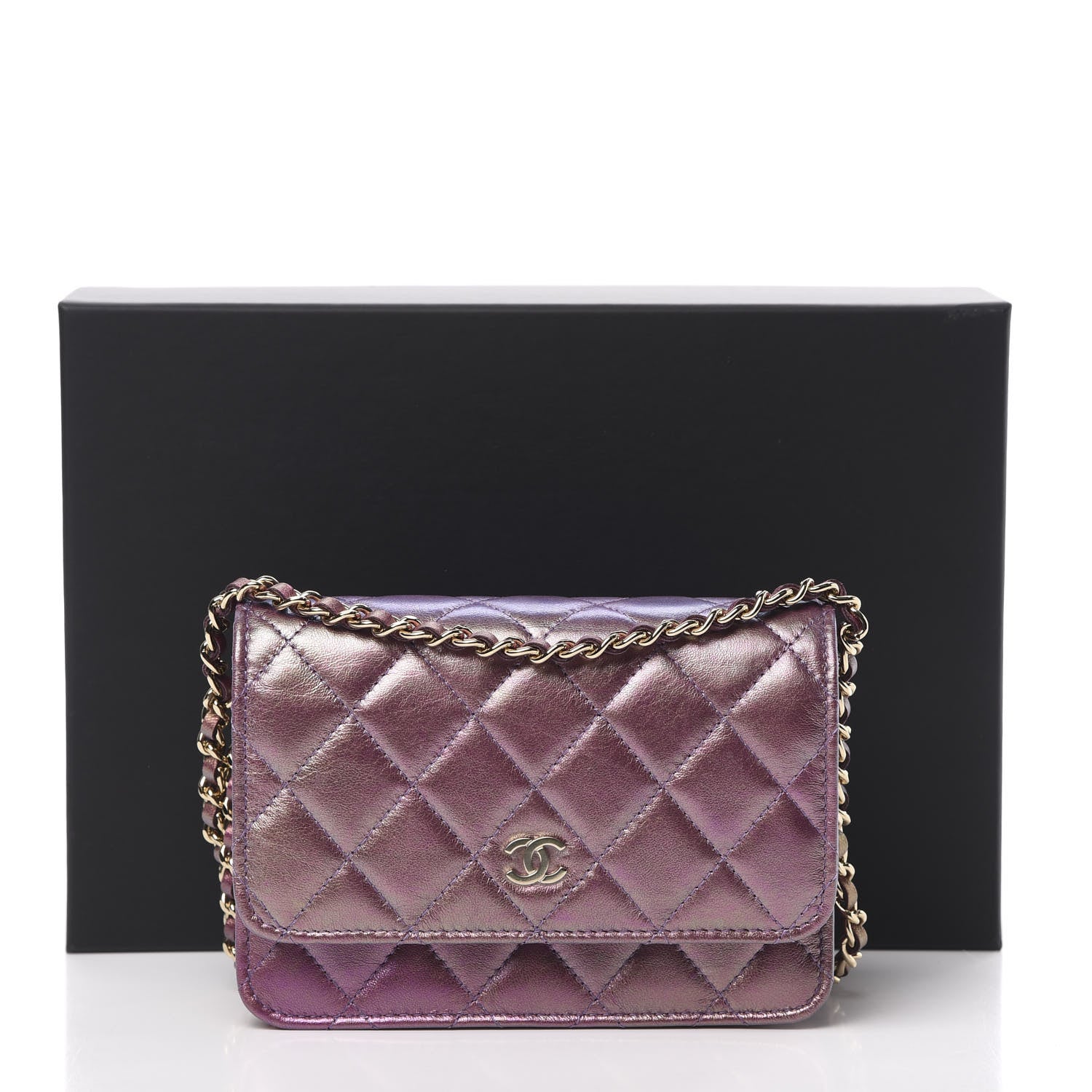 Chanel Iridescent Lambskin Quilted Mini Wallet On Chain WOC Purple 11 of 11