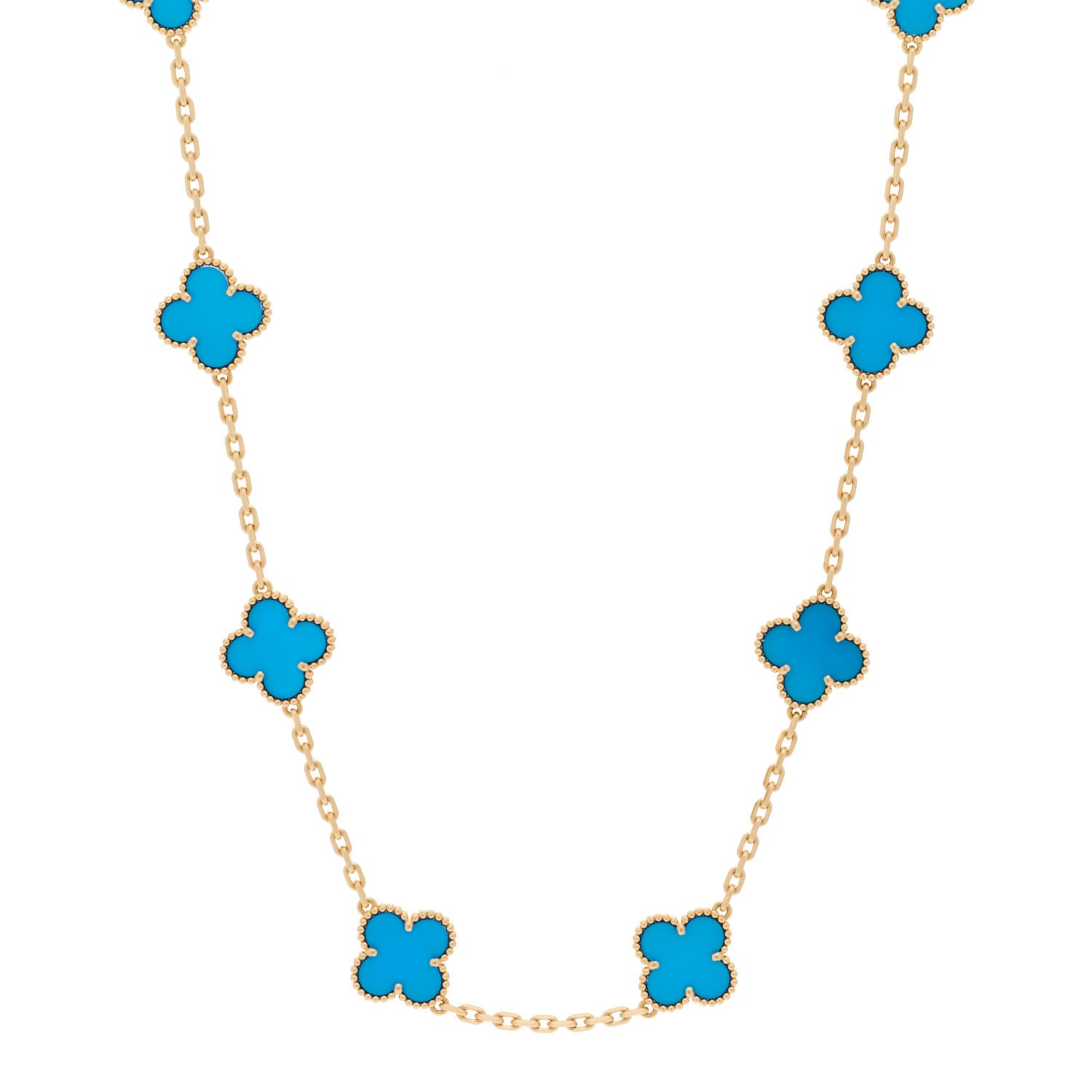 Van Cleef & Arpels 18K Yellow Gold Blue Agate 10 Motifs Vintage Alhambra Necklace 1 of 6