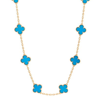 Van Cleef & Arpels 18K Yellow Gold Blue Agate 10 Motifs Vintage Alhambra Necklace 1 of 6