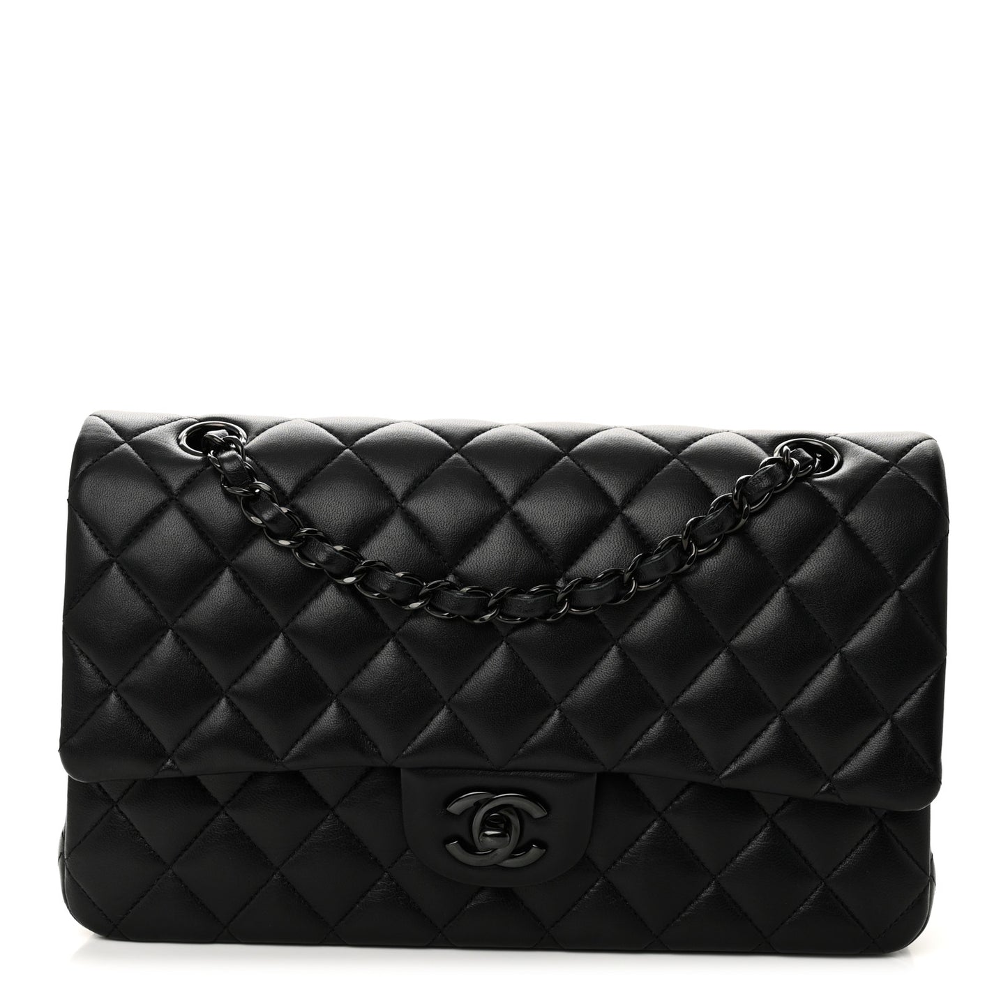 Lambskin Quilted Medium Double Flap So Black