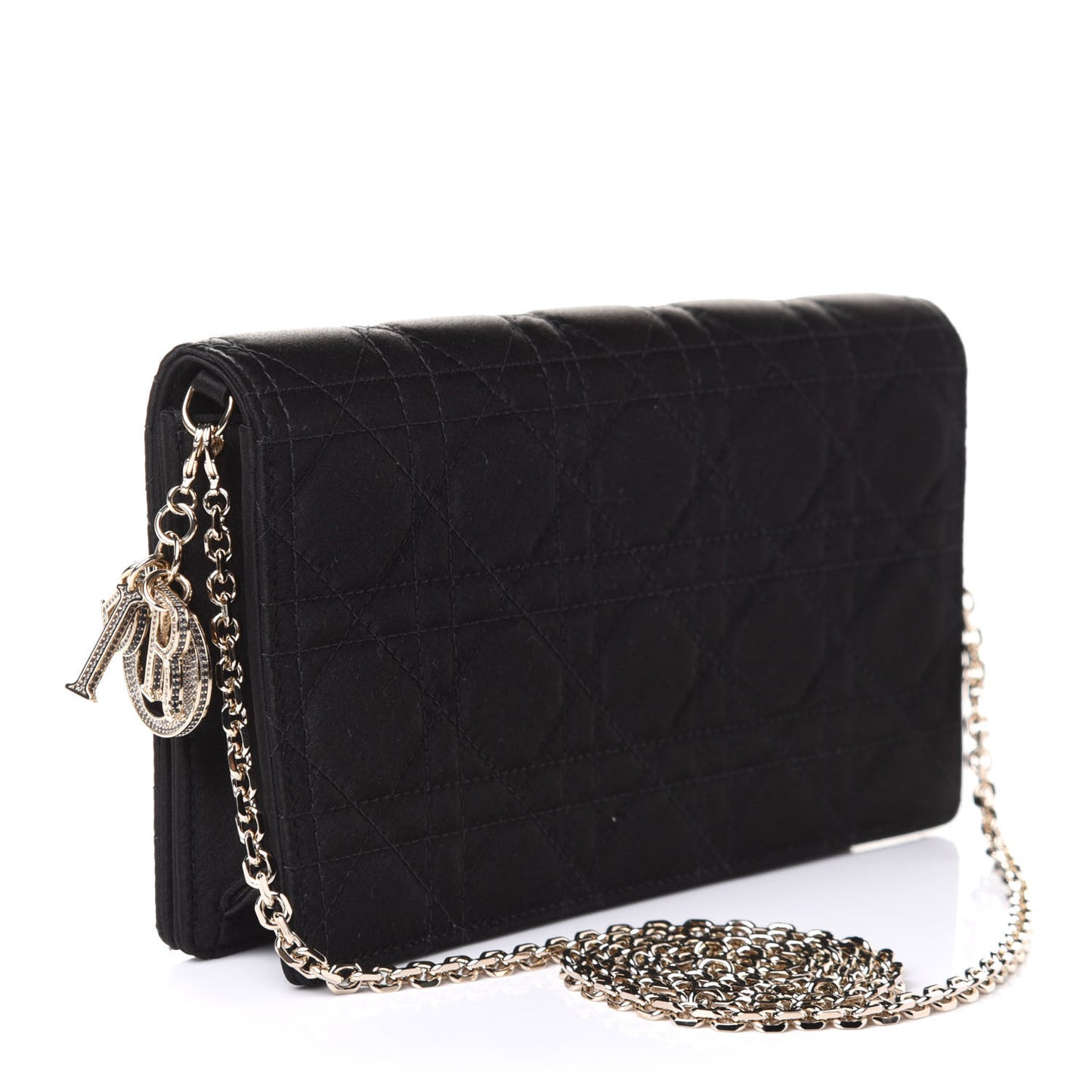 Satin Cannage Lady Dior Convertible Clutch Black