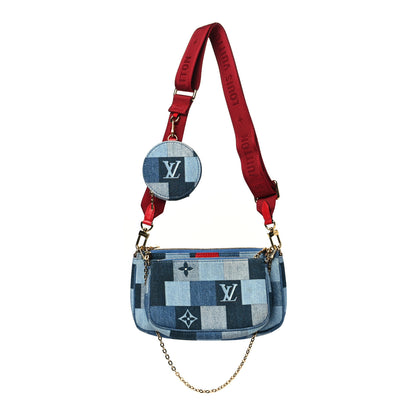 Louis Vuitton Denim Damier Monogram Patchwork Multi Pochette Accessories Blue Rouge 1 of 10