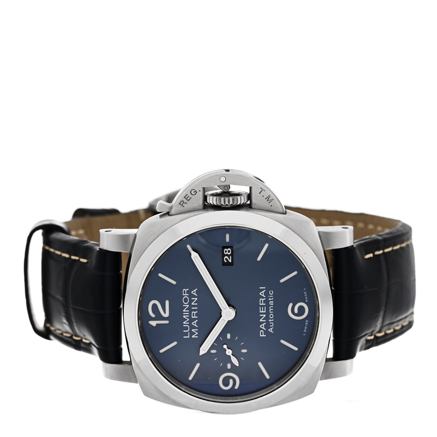Stainless Steel Alligator 44mm Luminor Marina Automatic Watch Blue PAM01313