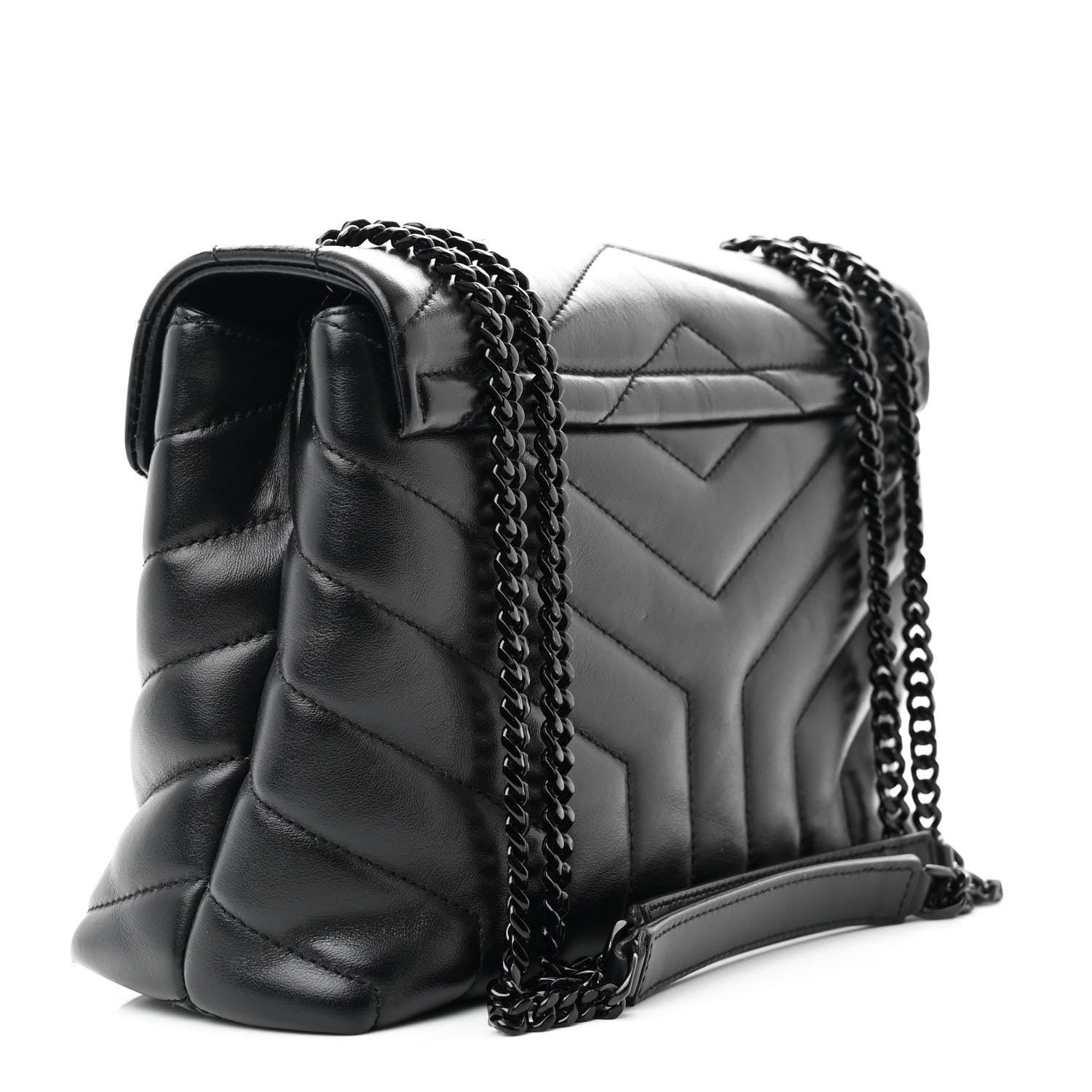 Saint Laurent Calfskin Y Quilted Monogram Monochrome Small Loulou Chain Satchel Black 3 of 12