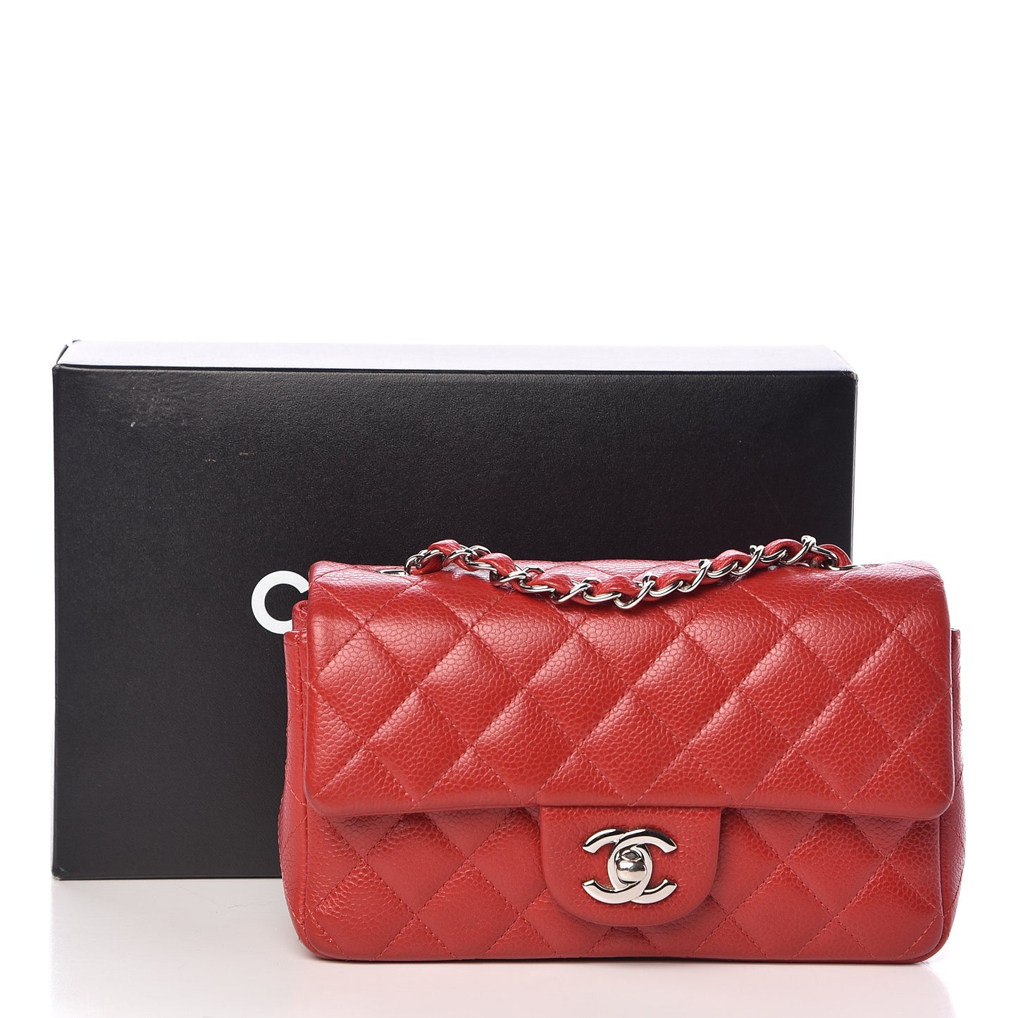 Caviar Quilted Mini Rectangular Flap Red
