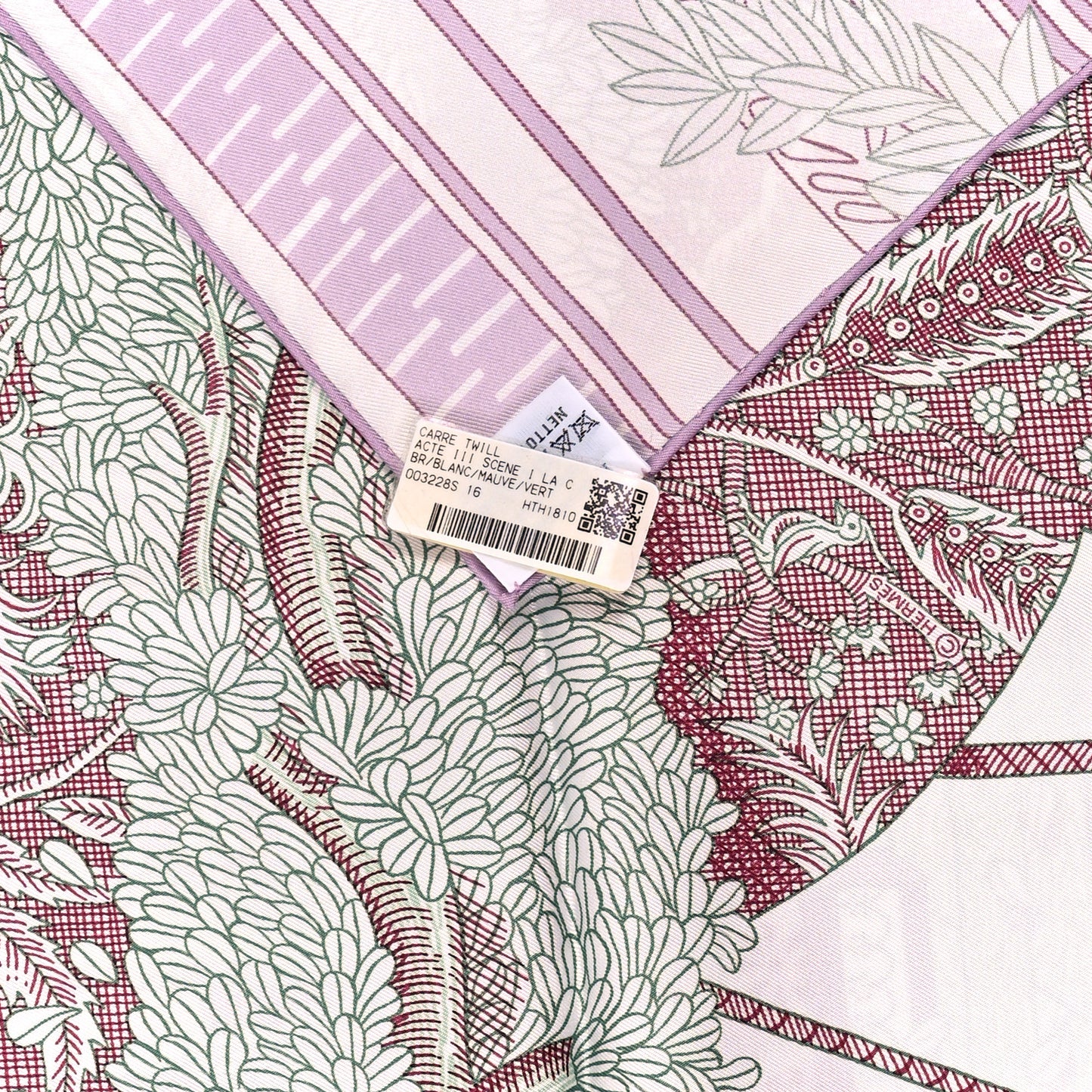 Silk Twill Acte III Scene I La Clairiere Scarf 90 Blanc Mauve Vert