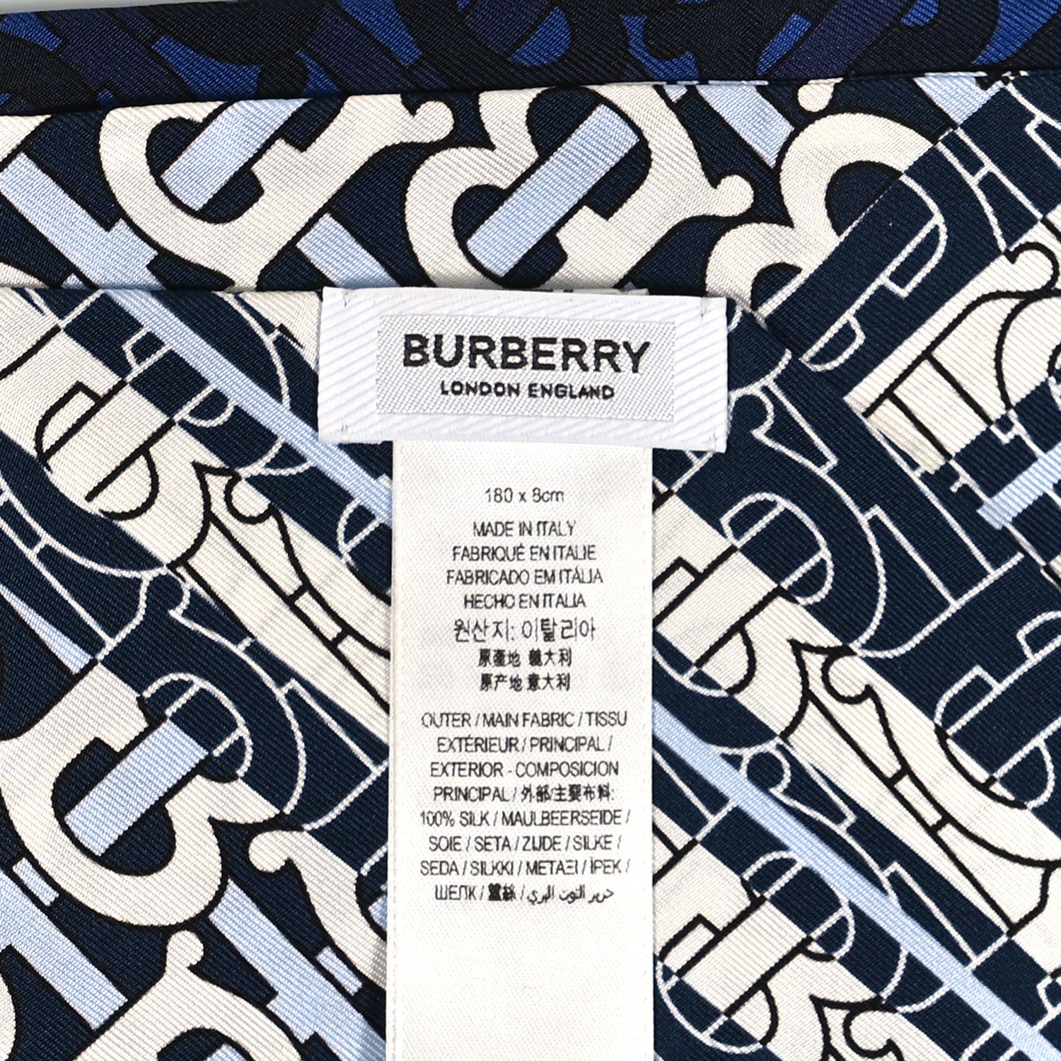 Burberry Silk Monogram Print Skinny Scarf Blue 3 of 3