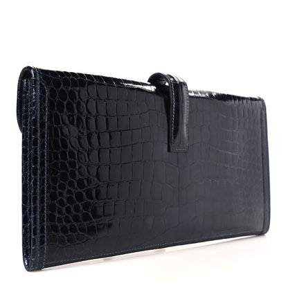 Hermes Shiny Porosus Crocodile Jige Elan 29 Clutch Bleu Marine 3 of 9